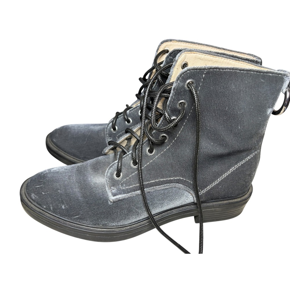 Grey Crushed Velvet Lace Up Combat Boots with O-Ring Detail Size 9.5